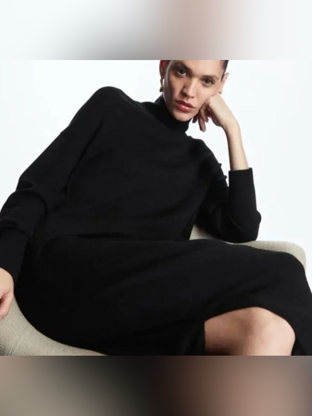 Cos 100% wool mock neck midi dress small